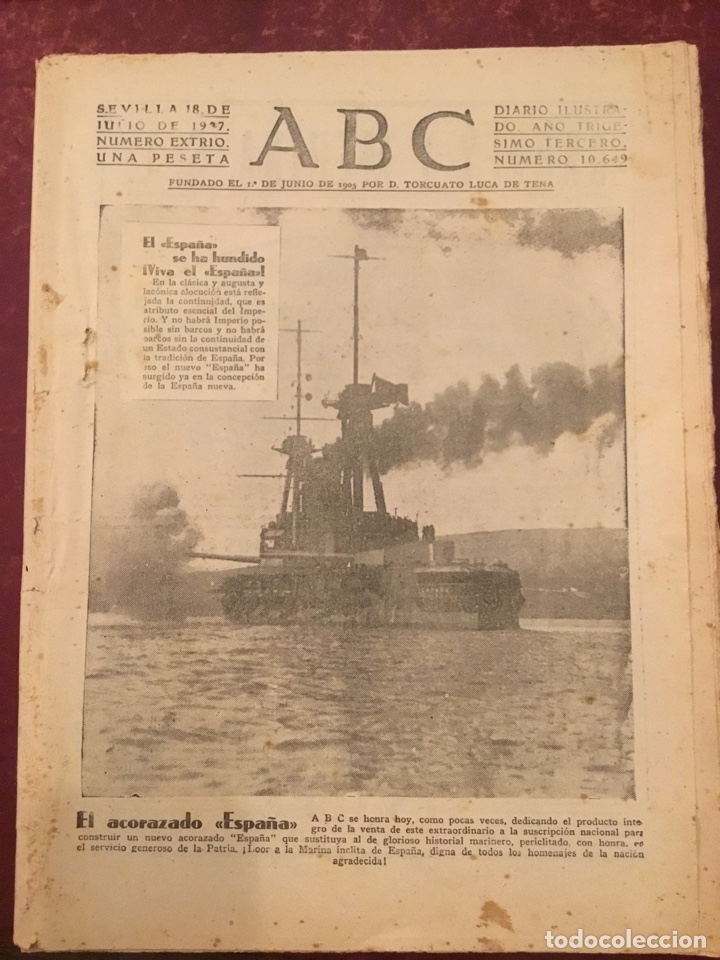 Coleccionismo de Revistas y Peri&oacute;dicos: ABC SEVILLA 18 DE JULIO DE 1937 N&Uacute;MERO 10649