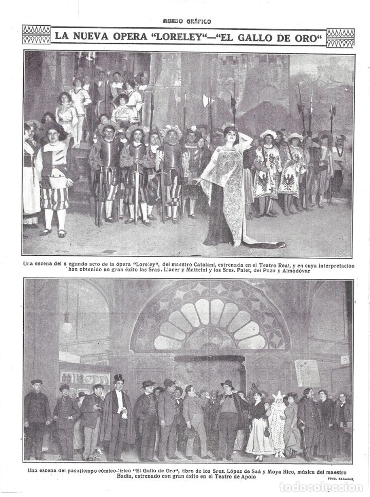 Collection Magazines and Newspapers: 1916 HOJA REVISTA MADRID TEATRO 'EL GALLO DE ORO' SRES L&Oacute;PEZ DE SA&Aacute; Y MOYA MAESTRO BAD&Iacute;A
