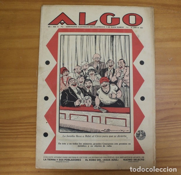 Sammeln von Zeitschriften und Zeitungen: REVISTA ALGO 14, 29 JUNIO 1929. SEMANARIO ILUSTRADO ENCICLOPEDICO Y DE BUEN HUMOR.