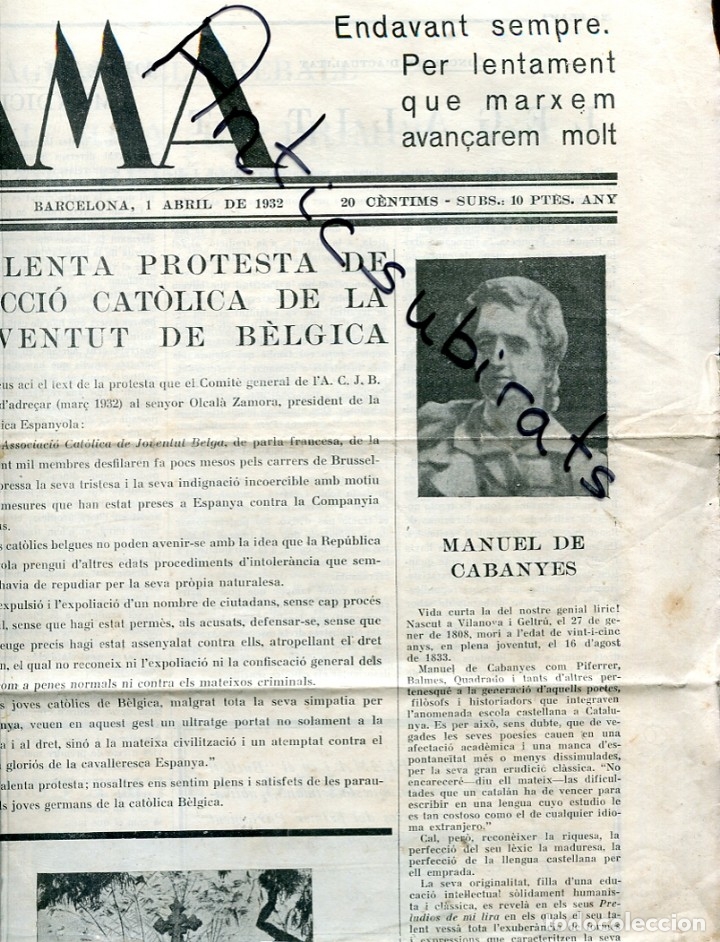Collezionismo di Riviste e Giornali: PERIODICO 1932 MANUEL DE CABANYES HOSPITAL DE SANT PAU SURIA TORELLO CARRERA EN IGUALADA PELFORT