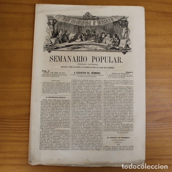 Sammeln von Zeitschriften und Zeitungen: SEMANARIO POPULAR 4, 3 ABRIL 1862. PERIODICO PINTORESCO 8 PAGINAS, ILUSTRADO.