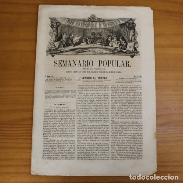 Sammeln von Zeitschriften und Zeitungen: SEMANARIO POPULAR 5, 10 ABRIL 1862. PERIODICO PINTORESCO 8 PAGINAS, ILUSTRADO.