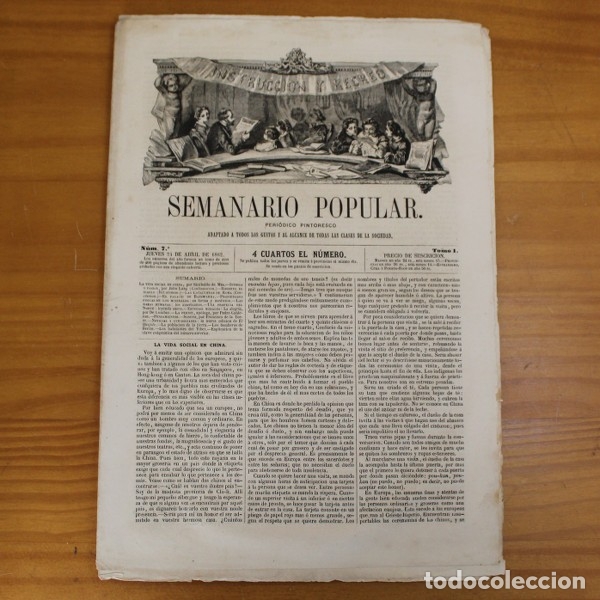 Coleccionismo de Revistas y Peri&oacute;dicos: SEMANARIO POPULAR 7, 24 ABRIL 1862. PERIODICO PINTORESCO 8 PAGINAS, ILUSTRADO.