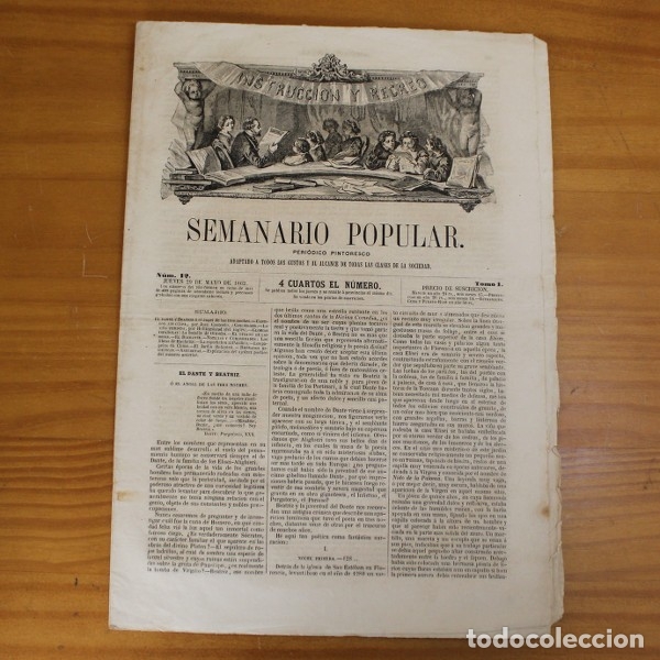 Coleccionismo de Revistas y Peri&oacute;dicos: SEMANARIO POPULAR 12, 29 MAYO 1862. PERIODICO PINTORESCO 8 PAGINAS, ILUSTRADO.