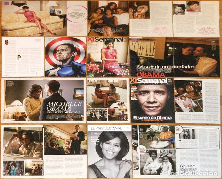Coleccionismo de revistas y peri&oacute;dicos: MICHELLE & BARACK OBAMA lote prensa spain clippings 3x magazine covers & inside rare photos