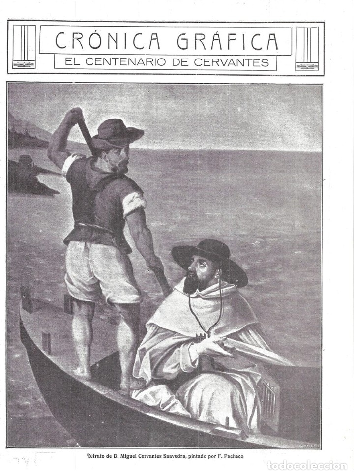 Coleccionismo de revistas y peri&oacute;dicos: 1916 HOJA REVISTA CENTENARIO DE MIGUEL DE CERVANTES SAAVEDRA  RETRATO PINTADO POR F. PACHECO
