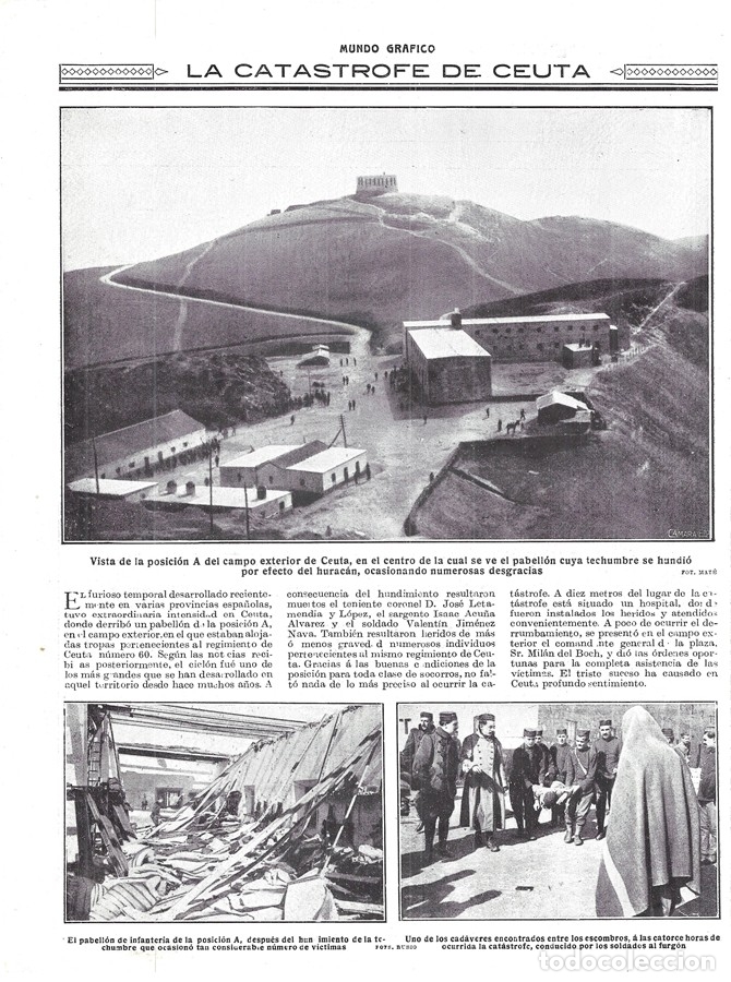 Collezionismo di Riviste e Giornali: 1916 HOJA REV CEUTA HUNDIMIENTO PABELL&Oacute;N INFANTER&Iacute;A TEMPORAL HURAC&Aacute;N MUERTO TTE CORONEL LETAMENDIA