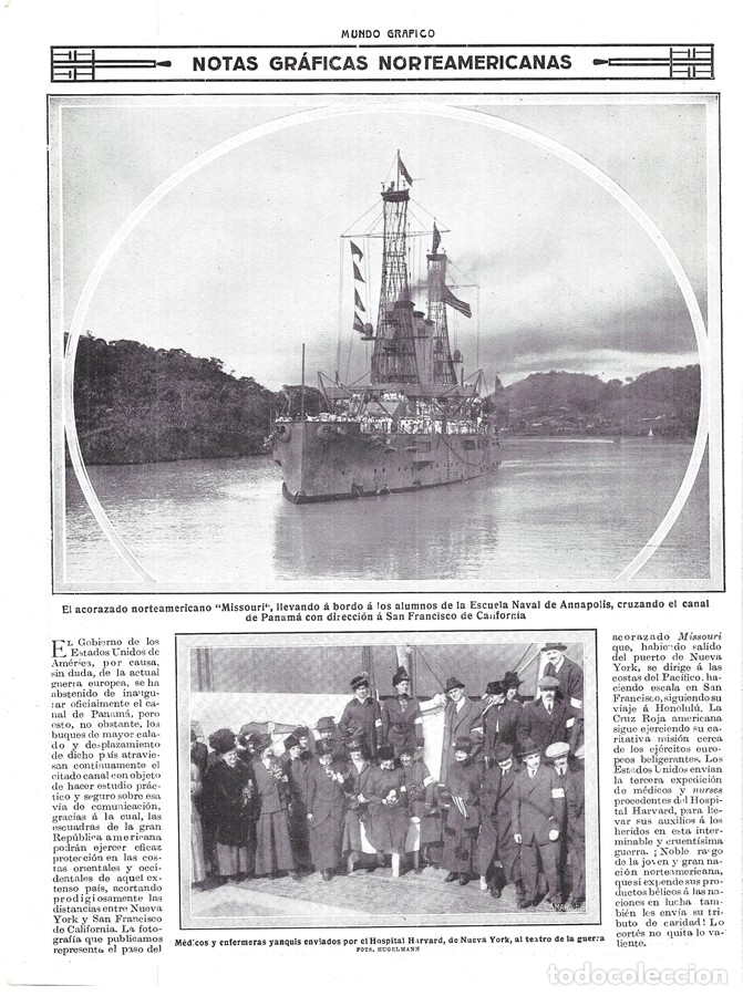Collezionismo di Riviste e Giornali: 1916 HOJA REVISTA CANAL DE PANAM&Aacute; CRUZADO POR ACORAZADO NORTEAMERICANO 'MISSOURI'