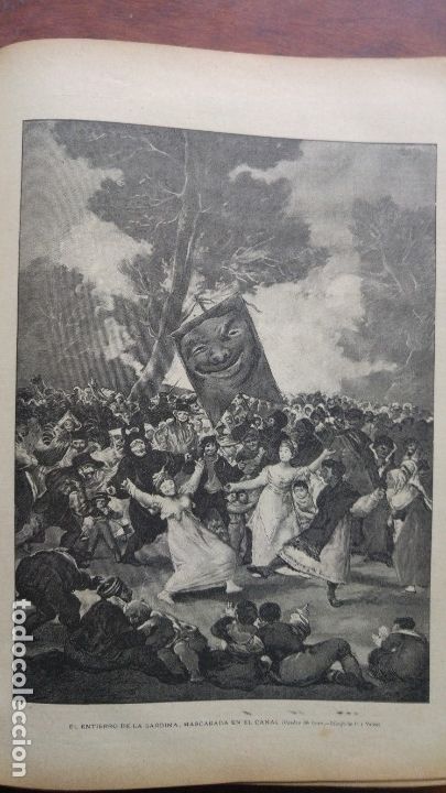 Colecionismo de Revistas e Jornais: EL ENTIERRO DE LA SARDINA MASCARADA EN EL CANAL GRABADO HOJA A&Ntilde;O 1887