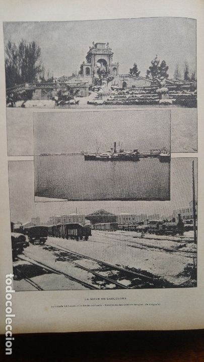 Colecionismo de Revistas e Jornais: LA NIEVE EN BARCELONA FOTOGRAFIA Y GRABADO 2 HOJAS REVISTA A&Ntilde;O 1887