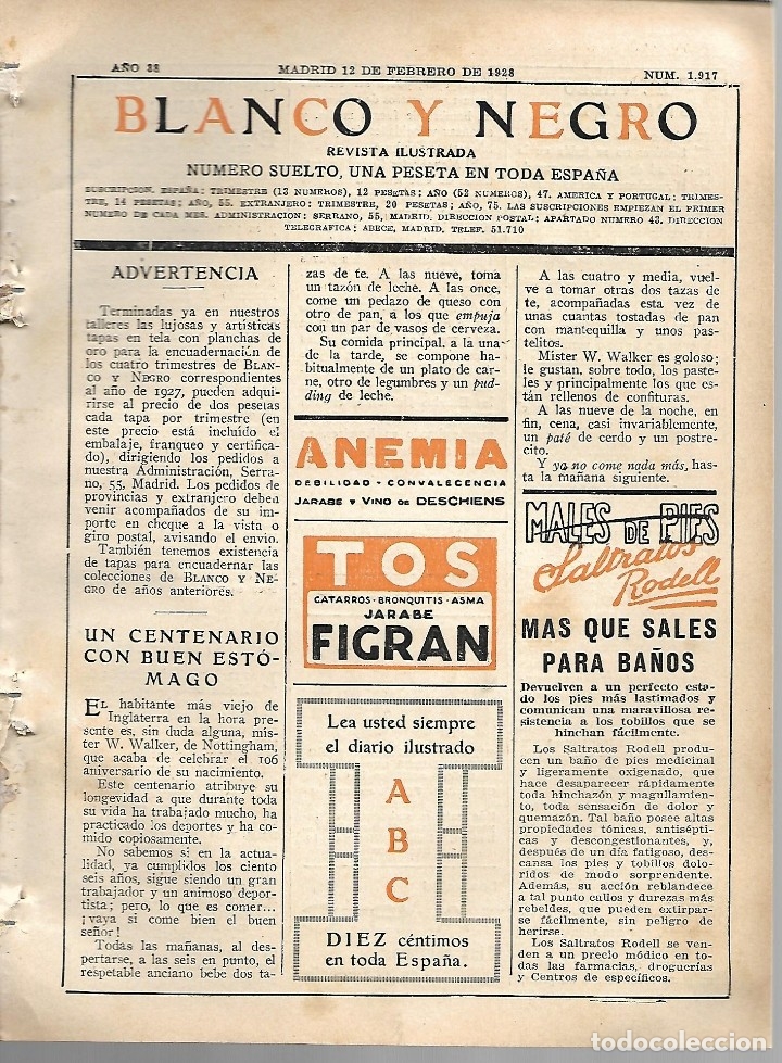 Coleccionismo de revistas y peri&oacute;dicos: BYN 12 FEB 1928.N&ordm;1917. PORTADILLA CUADERNILLO PUBLICIDAD PASATIEMPOS HUMOR PERBOROL FONOGRAFO