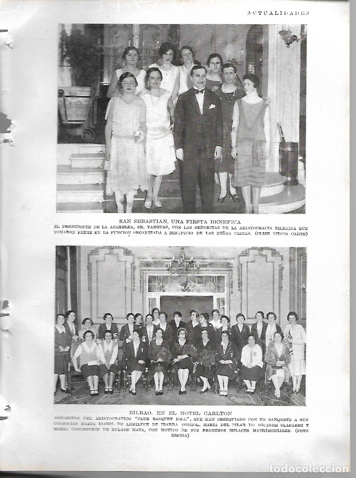 Collectionnisme de Revues et Journaux: BYN 12 FEB 1928.N&ordm;1917.PRESIDENTE YANGUAS SAN SEBASTIAN. BILBAO HOTEL CARLTON MILICIA FASCISTA