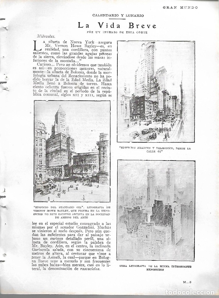 Collection Magazines and Newspapers: BYN 12 FEB 1928.N&ordm;1917.  VIDA BREVE. VERNON HOWE BAYLEY LITOGRAFIAS CRITICA NUEVA YORK