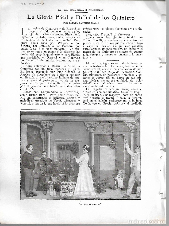 Coleccionismo de revistas y peri&oacute;dicos: BYN 12 FEB 1928.N&ordm;1917. LA GLORIA FACIL Y DIFICIL DE LOS QUINTERO. RAFAEL SANCHEZ MAZAS. HOMENAJE
