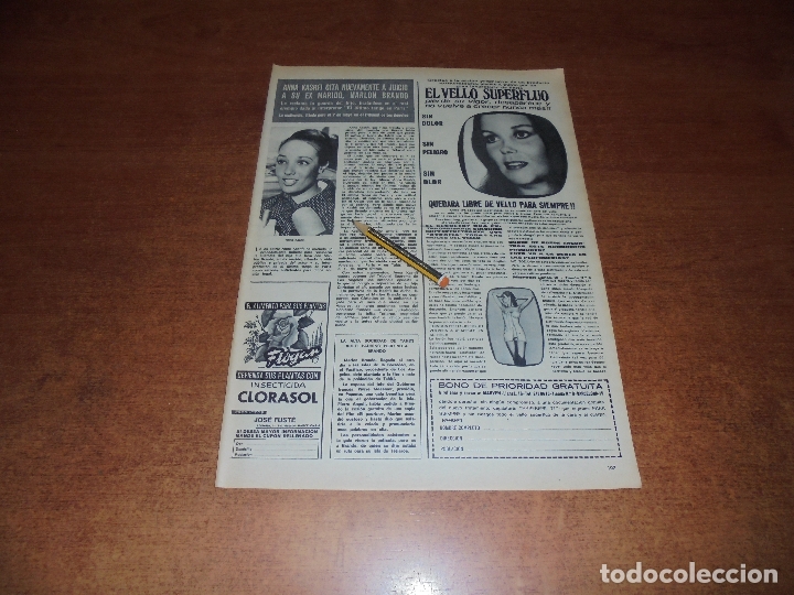 Coleccionismo de Revistas y Peri&oacute;dicos: CLIPPING1973: ANNA KASHFI EX  ESPOSA DE MARLON BRANDO / PUBLICIDAD MAIDENFORM