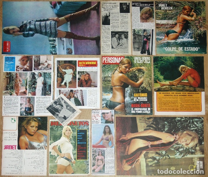 Colecionismo de Revistas e Jornais: JANET AGREN lote prensa spain clippings 1970s magazine articles sexy photos sweden actress sueca