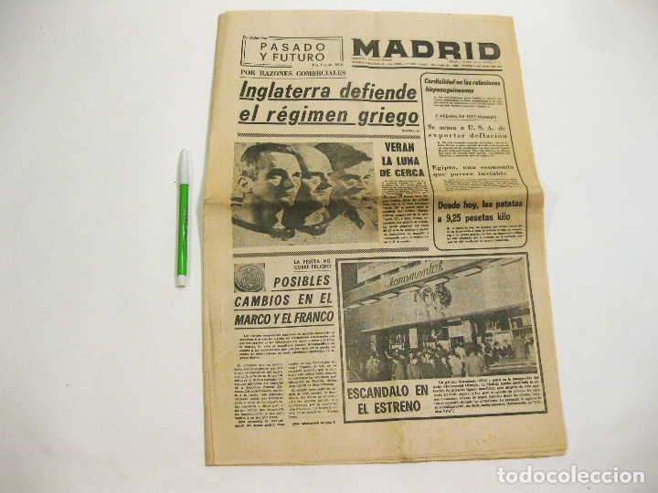 Collectionnisme de Revues et Journaux: Peri&oacute;dico Madrid. 8 mayo 1969. N&ordm; 9242. Tripulaci&oacute;n Apolo XII. La Luna.