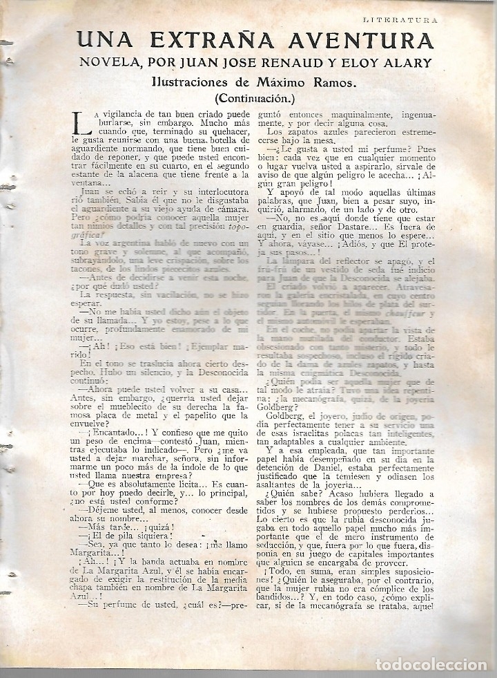 Collectionnisme de Revues et Journaux: BYN19 FEB 1928.N&ordm; 1918. UNA EXTRA&Ntilde;A AVENTURA CAPITULO JUAN JOSE REYNAUD Y ELOY ALARY MAXIMO RAMOS