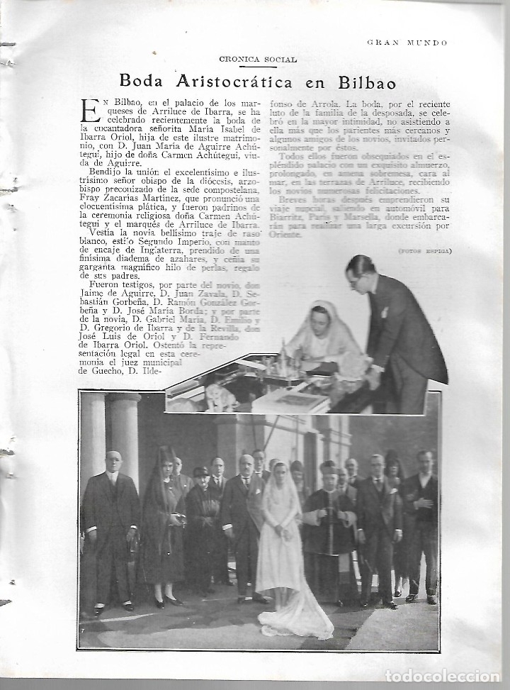 Sammeln von Zeitschriften und Zeitungen: BYN19 FEB 1928.N&ordm; 1918. BODA MARQUESES ARRILUCE  BILBAO. MARQUESES D'ARGENSON  BIARRITZ. MADRIZZY