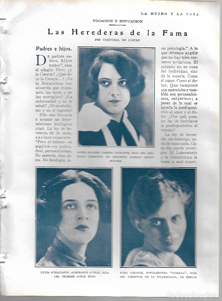 Sammeln von Zeitschriften und Zeitungen: BYN19 FEB 1928.N&ordm; 1918. NORA NIKISCH LIDIA SCHALJAPIN LOTTE WALTERHANSI BURG  WAGHALTER  BUICK