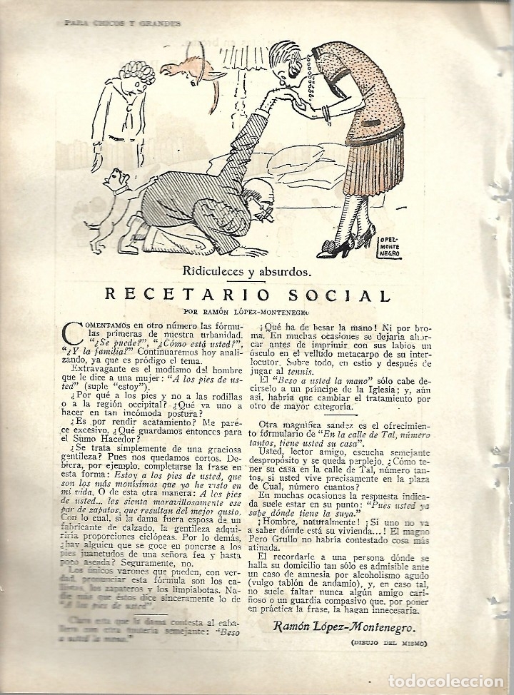 Collection Magazines and Newspapers: BYN19 FEB 1928.N&ordm; 1918. RECETARIO SOCIAL RAMON LOPEZ-MONTENEGRO HOJA VI&Ntilde;ETAS K-HITO EL SUSTO PADRE
