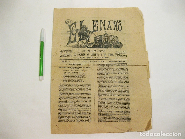 Collectionnisme de Revues et Journaux: El Enano. Suplemento al bolet&iacute;n de Loter&iacute;as y de Toros. 11 septiembre 1881. A&ntilde;o XXXI, n&ordm; 1593.