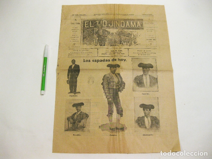 Collectionnisme de Revues et Journaux: Peri&oacute;dico taurino. El Tio Jindama. a&ntilde;o XXVII, n&ordm; 1203. Madrid, junio de 1904. Toros.