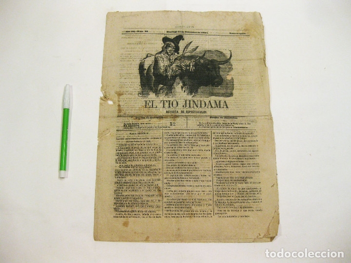 Collectionnisme de Revues et Journaux: Peri&oacute;dico taurino. El Tio Jindama. a&ntilde;o III, n&ordm; 75. Madrid, 11 de septiembre de 1881. Toros.
