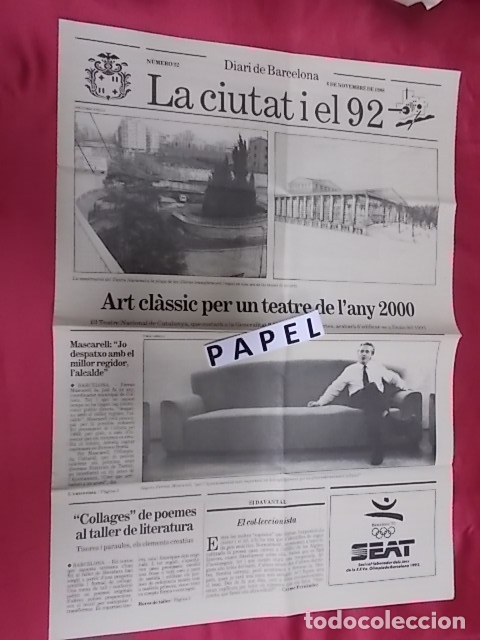 Coleccionismo de Revistas y Peri&oacute;dicos: DIARI DE BARCELONA. LA CIUTAT I EL 92. 6 NOVEMBRE 1988. 4 PAGINAS
