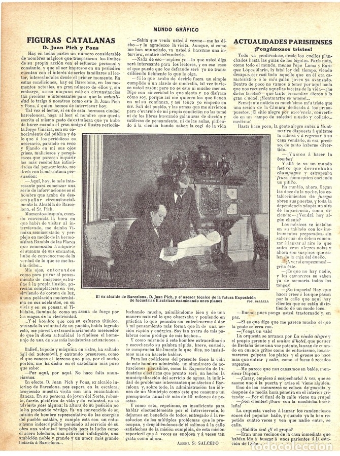 Coleccionismo de revistas y peri&oacute;dicos: 1914 HOJA REVISTA EX ALCALDE DE BARCELONA JUAN PICH Y PONS