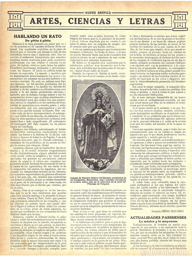 Coleccionismo de revistas y peri&oacute;dicos: 1914 HOJA REVISTA MADRID IMAGEN DE NUESTRA SRA. DEL CARMEN DE LAS CARMELITAS MARAVILLAS