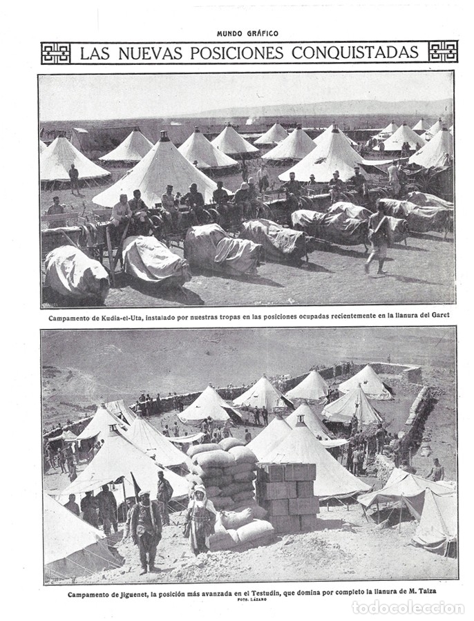 Colecionismo de Revistas e Jornais: 1914 HOJA REVISTA MARRUECOS CAMPAMENTOS MILITARES EN LLANURAS DEL GARET Y DE M. TAIZA TESTUDIN
