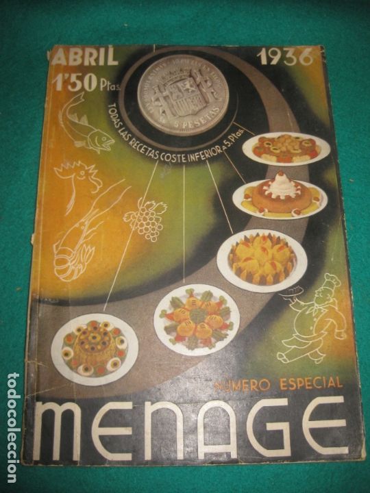 Coleccionismo de revistas y peri&oacute;dicos: REVISTA MENAJE NUMERO ESPECIAL. ABRIL 1936. COCINA Y GASTRONOMIA. NUMEROSA PUBLICIDAD DE LA EPOCA.