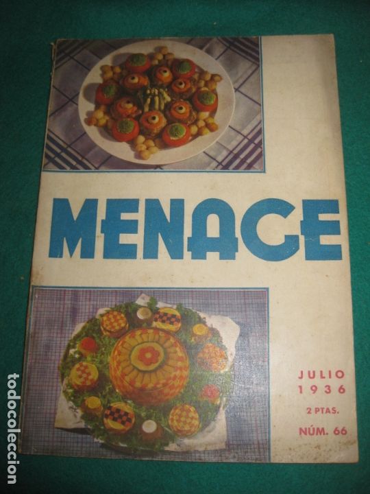 Sammeln von Zeitschriften und Zeitungen: REVISTA MENAJE JULIO 1936. COCINA Y GASTRONOMIA. NUMEROSA PUBLICIDAD DE LA EPOCA.