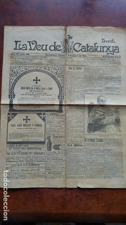 Collection Magazines and Newspapers: DIARI LA VEU DE CATALUNYA N&ordm; 981 ANY 1901 CARDENAL CASA&Ntilde;AS ANDORRA LORIA SADERRA VILAFRANCA PANADES
