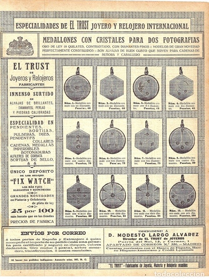 Coleccionismo de Revistas y Peri&oacute;dicos: 1914 HOJA REVISTA PUBLICIDAD ANUNCIO MEDALLONES PARA FOTOGRAF&Iacute;AS DE EL TRUST JOYERO Y RELOJERO