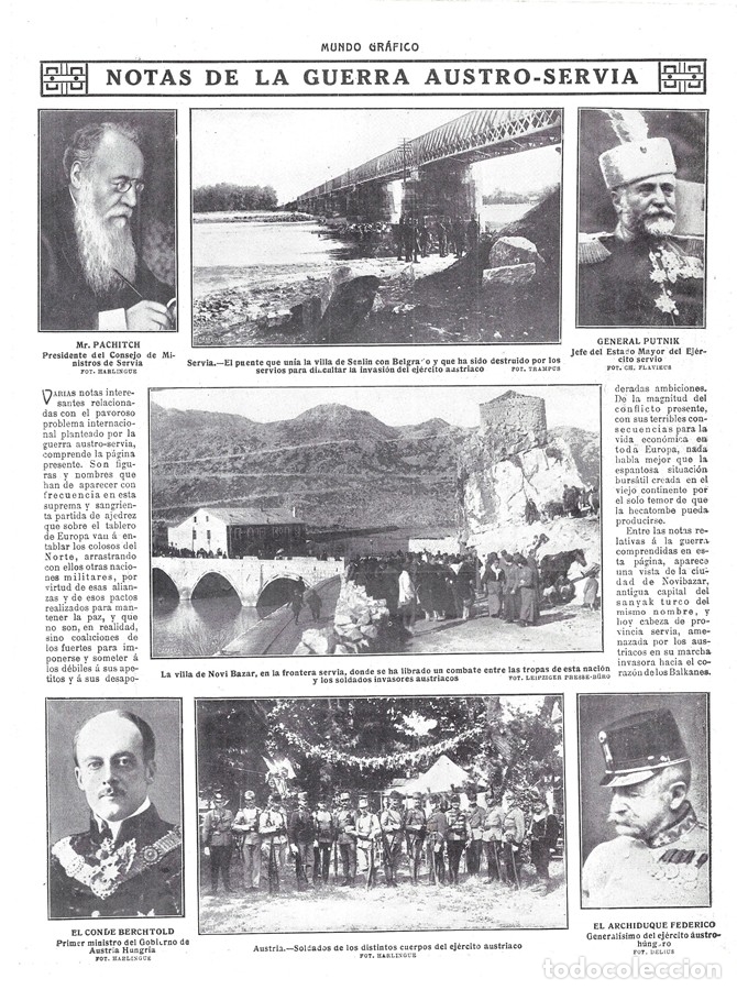 Colecionismo de Revistas e Jornais: 1914 HOJA REVISTA INICIO PRIMERA GUERRA MUNDIAL GUERRA AUSTRO-SERVIA GENERAL PUTNIK CONDE BERCHTOLD