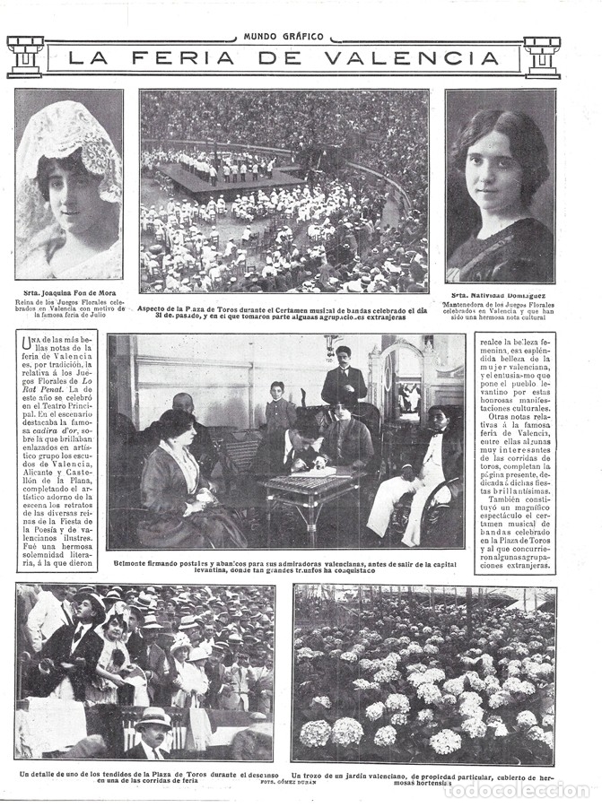 Colecionismo de Revistas e Jornais: 1914 HOJA REVISTA VALENCIA CERTAMEN MUSICAL PLAZA DE TOROS BELMONTE REINA JOAQUINA FON DE MORA