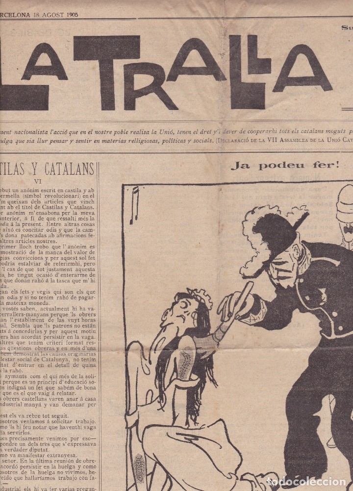 Coleccionismo de revistas y peri&oacute;dicos: La Tralla Barcelona 1905 Castilas y Catalans