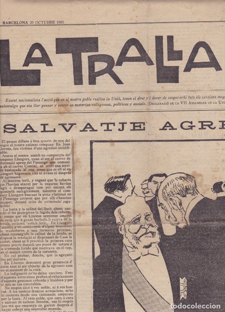 Coleccionismo de revistas y peri&oacute;dicos: La Tralla Barcelona 1905 Salvatje agressi&oacute; el viatje d'en Loubet