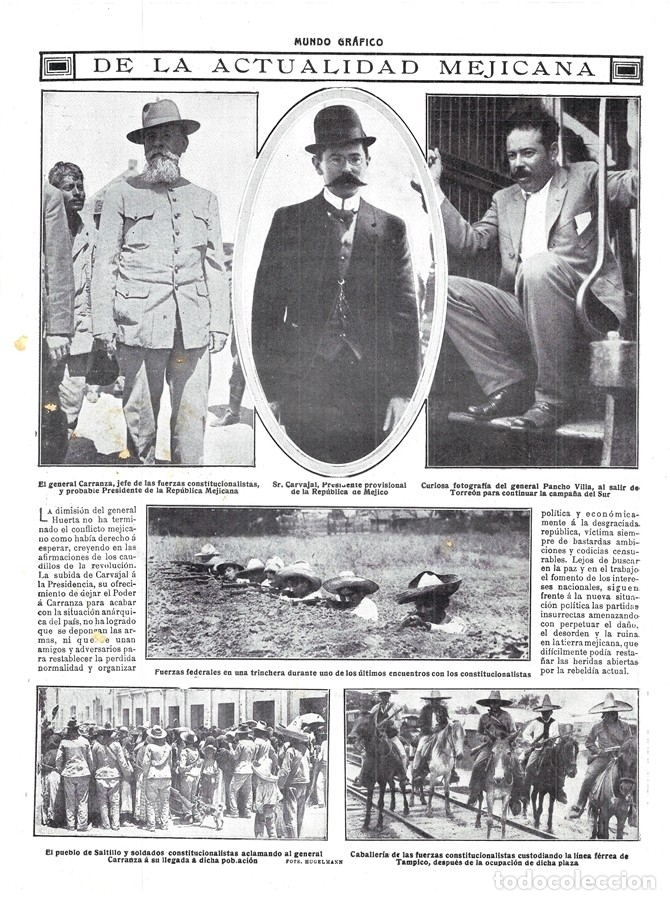 Colecionismo de Revistas e Jornais: 1914 HOJA REVISTA M&Eacute;JICO GENERAL PANCHO VILLA PRESIDENTE CARVAJAL CARRANZA CABALLER&Iacute;A TRINCHERA