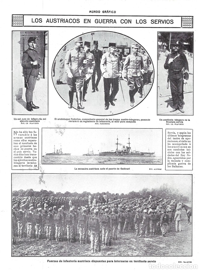 Coleccionismo de Revistas y Peri&oacute;dicos: 1914 HOJA REVISTA I GUERRA MUNDIAL AUSTRIA EN GUERRA CON SERVIA INFANTER&Iacute;A AUSTRIACA ESCUADRA BARCOS