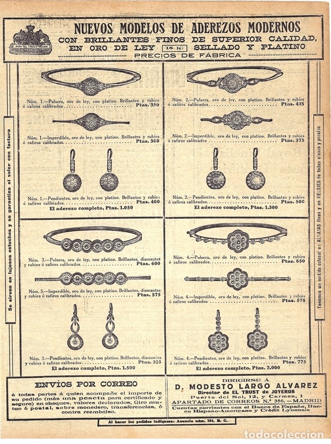 Coleccionismo de revistas y peri&oacute;dicos: 1914 HOJA REVISTA PUBLICIDAD ANUNCIO ADEREZOS MODERNOS DE ORO Y BRILLANTES TRUST JOYERO Y RELOJERO