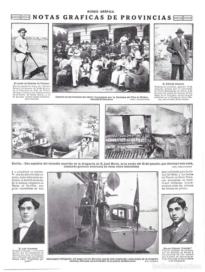 Collezionismo di Riviste e Giornali: 1914 HOJA REVIS C&Aacute;DIZ EL PUERTO DE SANTA MAR&Iacute;A TIRO DE PICH&Oacute;N NUEVO CHALET CONDE DE CASILLAS VELASCO