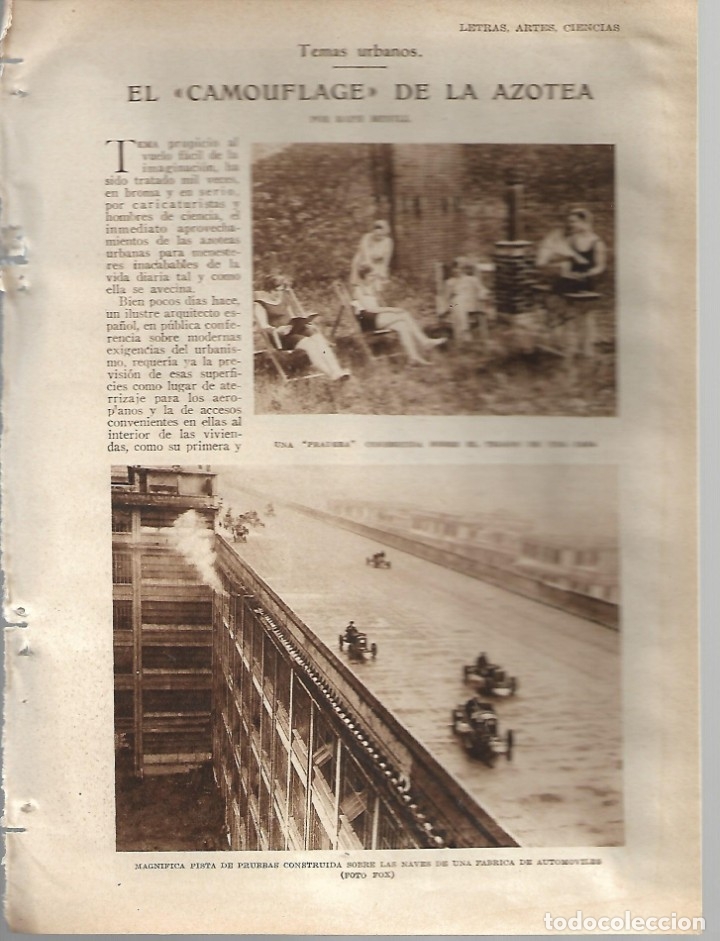 Collezionismo di Riviste e Giornali: BYN 26 FEB 1928.N&ordm; 1919. TEMAS URBANOS. ECOLOGIA. EL CAMOUFLAGE DE LA AZOTEA POR RAPH MEVILL