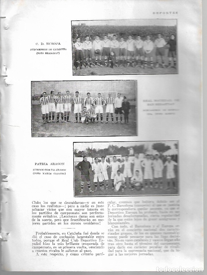 Coleccionismo de revistas y peri&oacute;dicos: BYN 26 FEB 1928.N&ordm;1919.C.D. EUROPA. REAL SOCIEDAD SAN SEBASTIAN. PATRIA ARAGON. R.BETIS. LEVANTE FC.