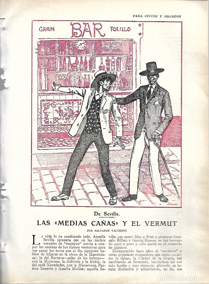 Collection Magazines and Newspapers: BYN 26 FEB 1928.N&ordm;1919. LAS MEDIAS CA&Ntilde;AS Y EL VERMUT DE SEVILLA SALVADOR VALVERDE DIBUJO HUERTAS