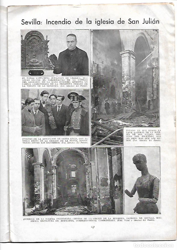 Coleccionismo de revistas y peri&oacute;dicos: A&Ntilde;O 1932 SEVILLA INCENDIO IGLESIA SAN JULIAN CAUDETE AGRUPACION AGRARIA VALLE ARAN CANEJAN BAUSEN