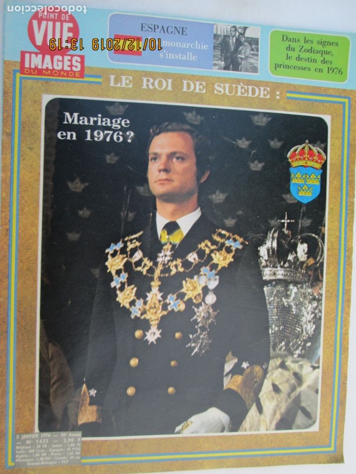 Coleccionismo de revistas y peri&oacute;dicos: POINT DE VUE , IMAGES DU MONDE N&ordm; 1432 2-01-1976 LE ROI DE SU&Egrave;DE