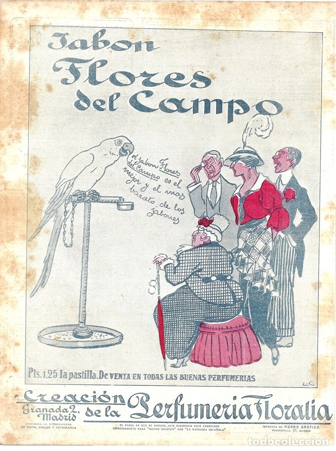 Collectionnisme de Revues et Journaux: 1914 HOJA REVISTA PUBLICIDAD ANUNCIO PERFUMER&Iacute;A FLORALIA JAB&Oacute;N FLORES DEL CAMPO LORO